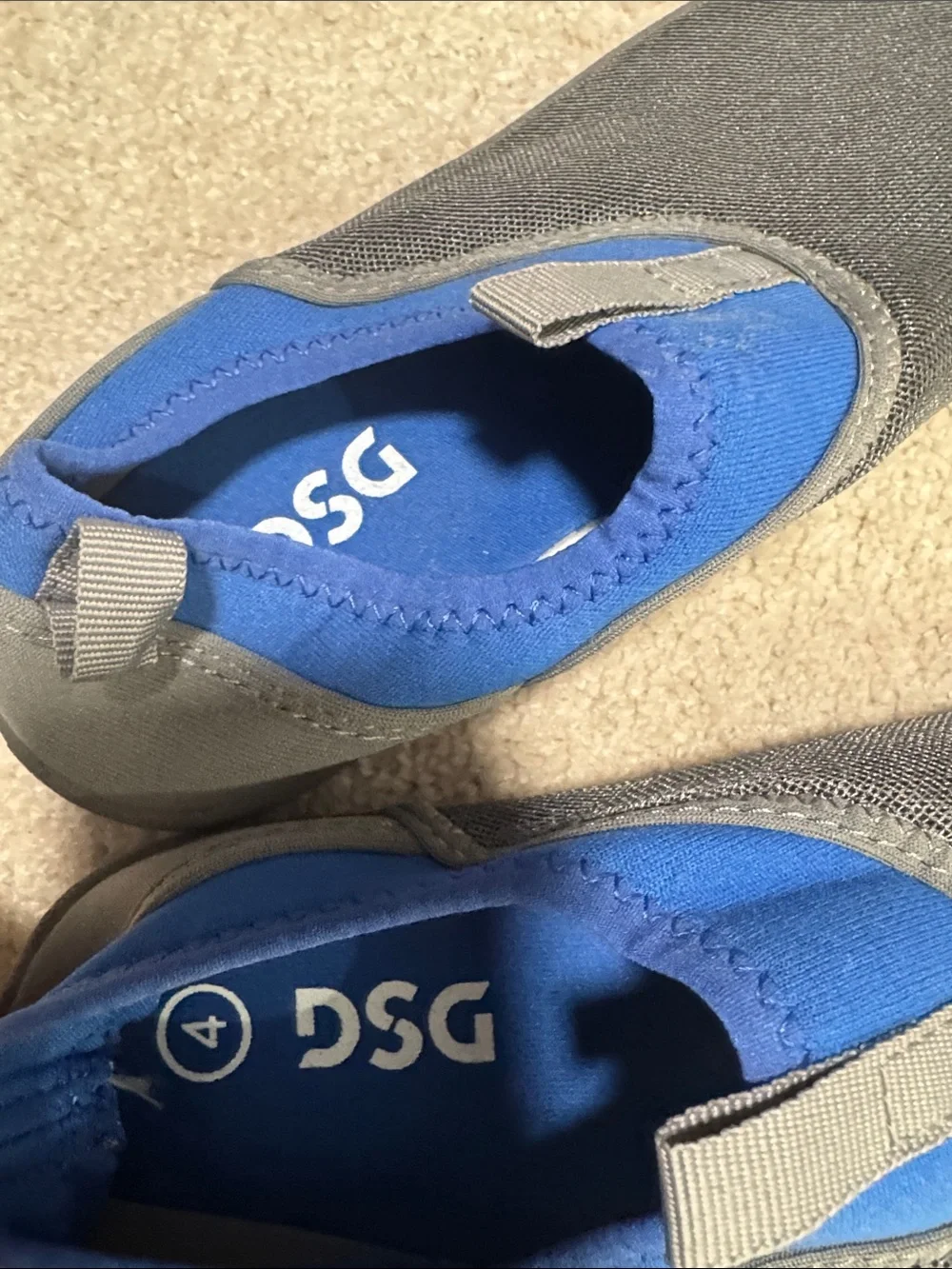 Kids Slip-On Water Shoes in Gray and Blue. Used. Size 4Y.